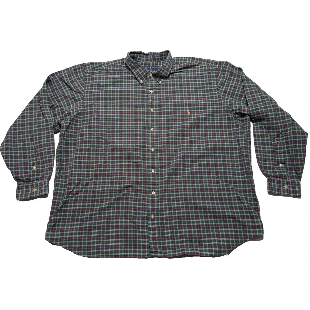 POLO Ralph Lauren Big‎ Men 3XB Blue Green Plaid Long Sleeve Button Shirt